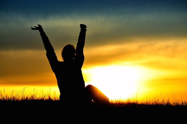 Woman with raised hand