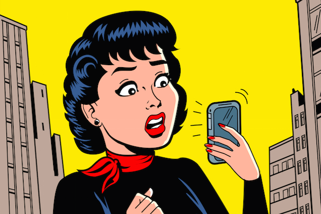 Retro woman with phone