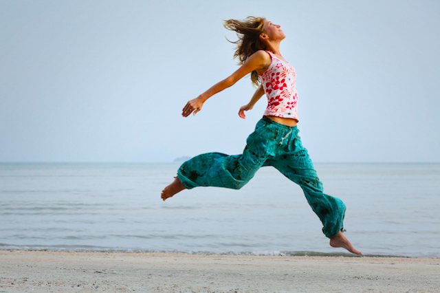 woman skipping